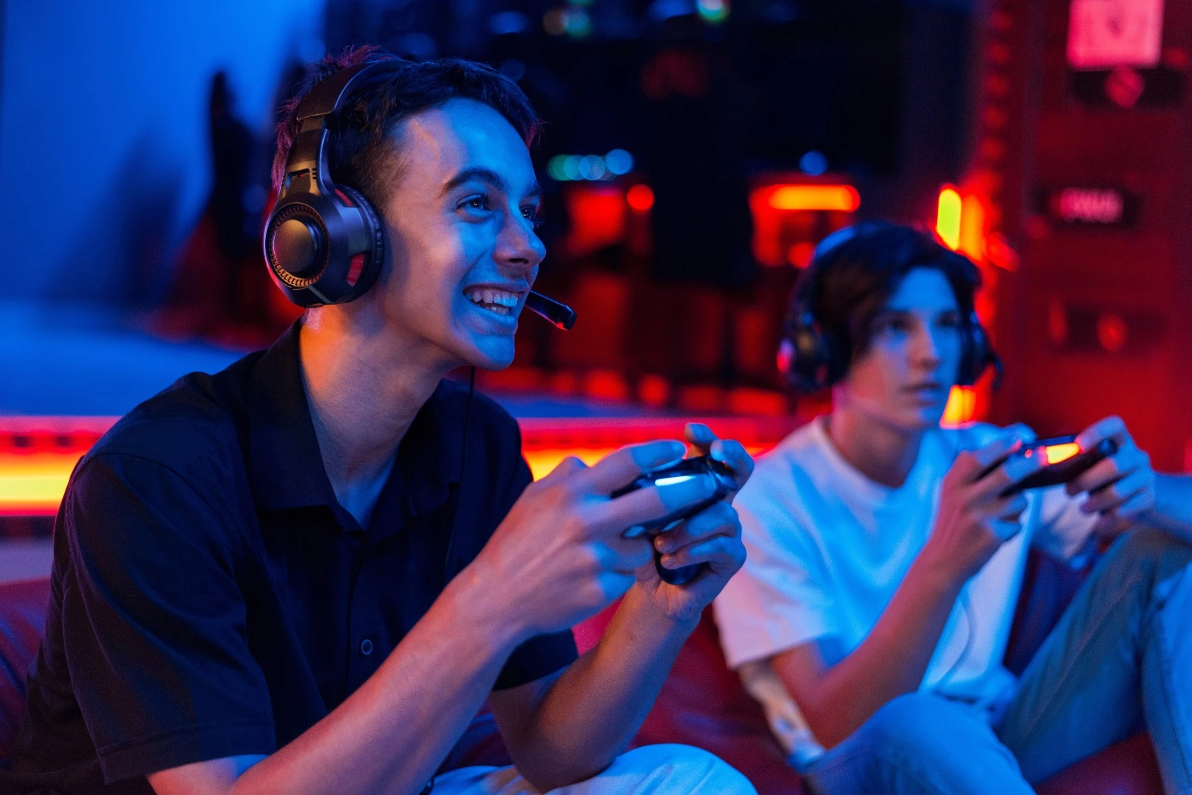 guys smiling playing games together